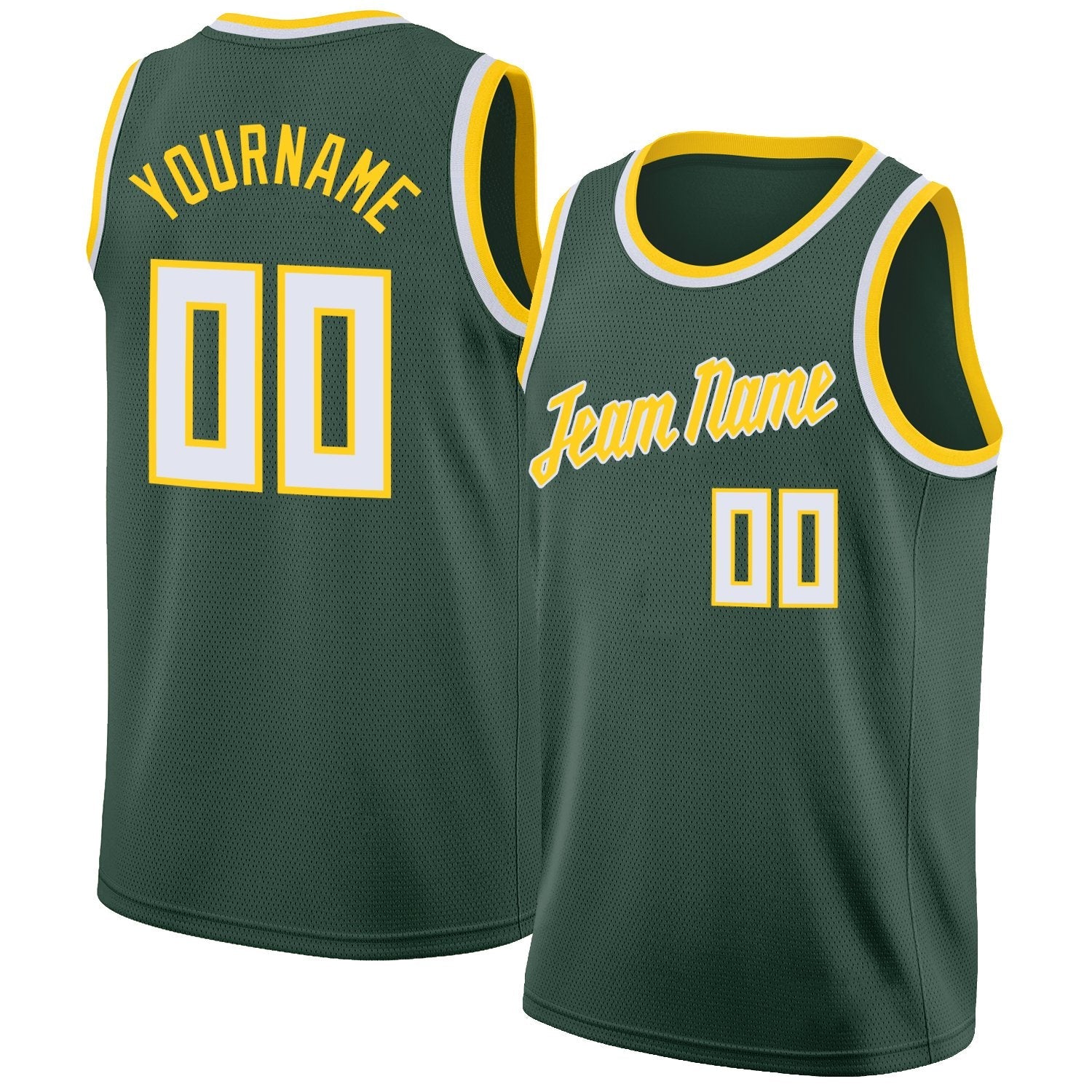 Custom Hunter Green White-Yellow Classic Tops Athletic Casual Basketball Jersey| KXKSHOP