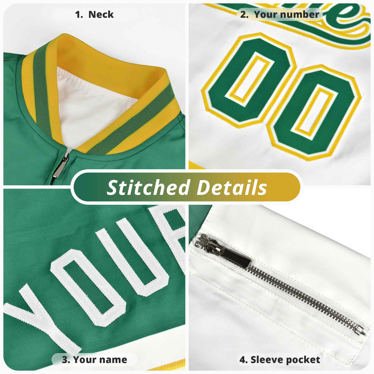 Custom Khaki White-Khaki Varsity Full-Zip Color Block Letterman Bomber Jacket