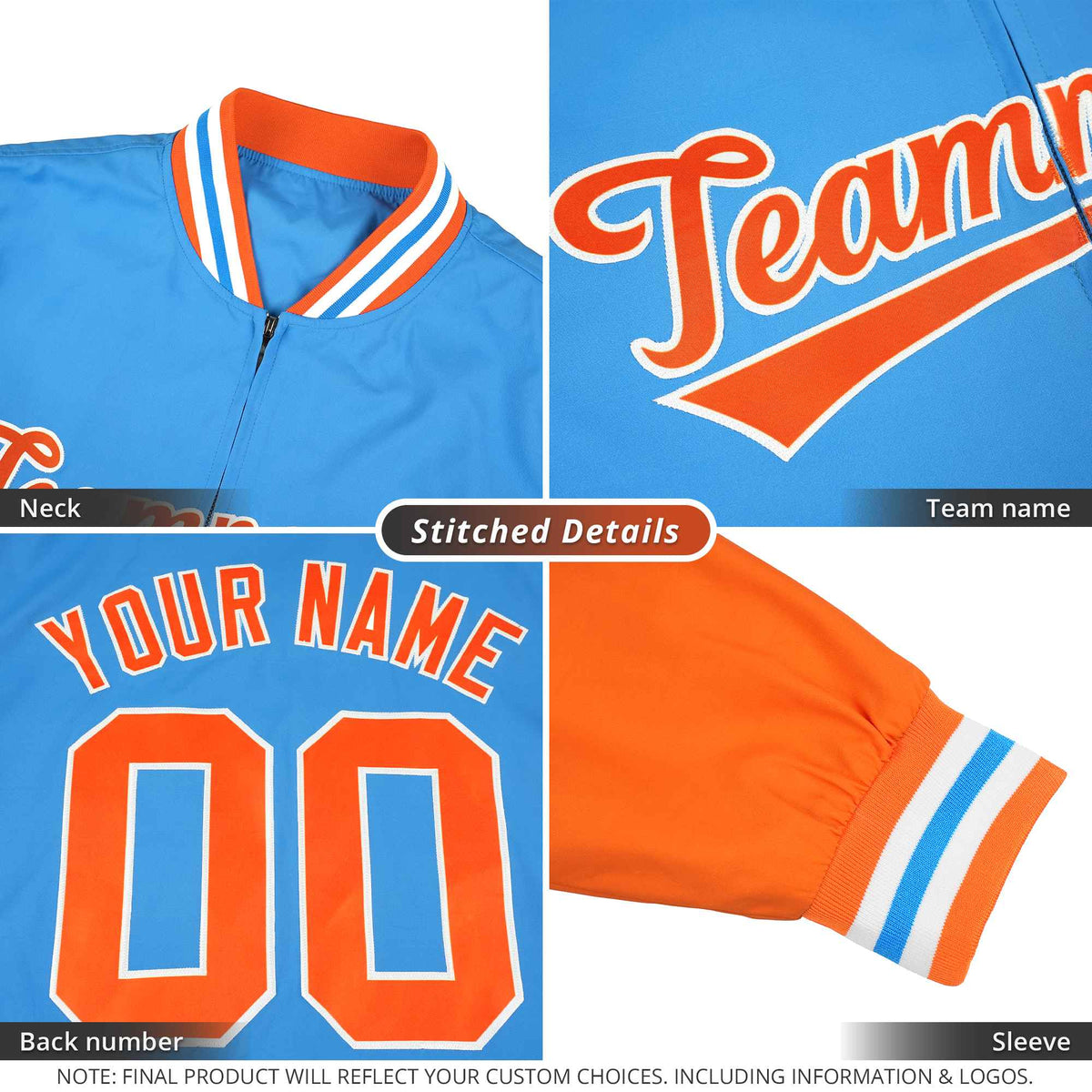 Custom Cream Texas Orange-Light Brown Varsity Full-Zip Raglan Sleeves Stripe Letterman Bomber Jacket