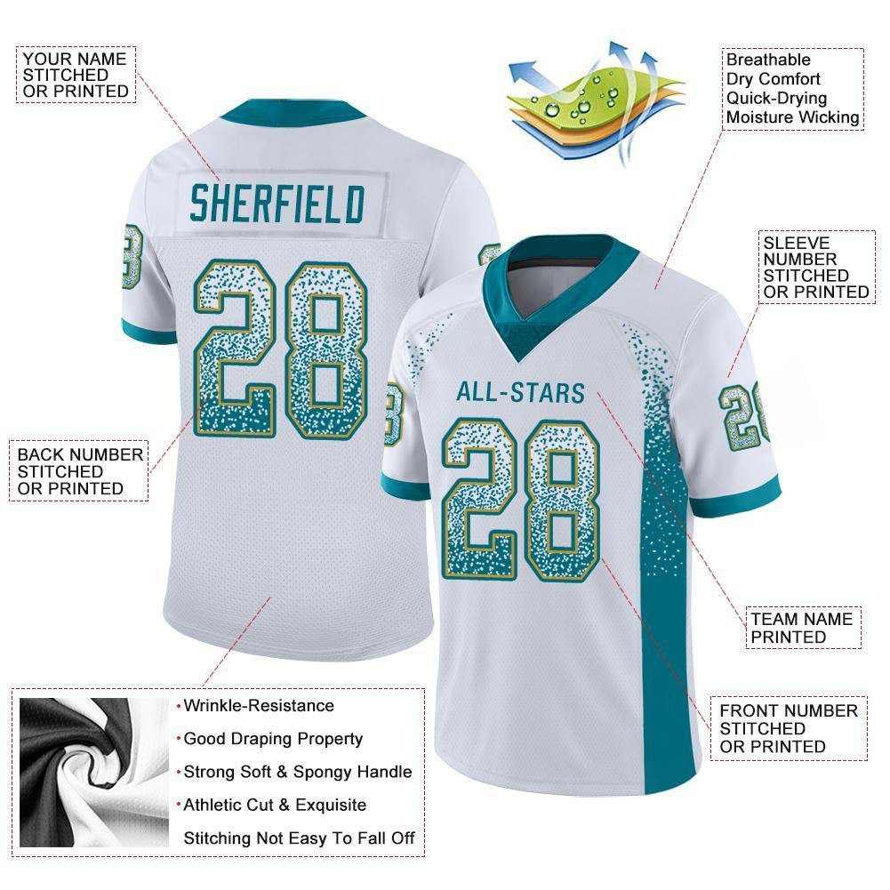 Custom White Teal-Old Gold Drift Fashion Mesh Authentic American Football Jersey| KXKSHOP