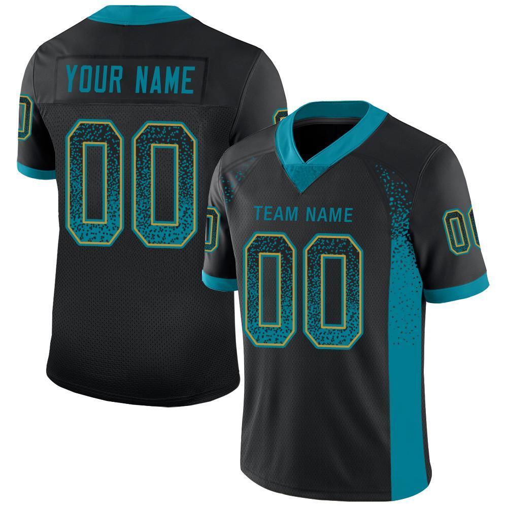 Custom Black Teal-Old Gold Drift Fashion Mesh Authentic American Football Jersey| KXKSHOP