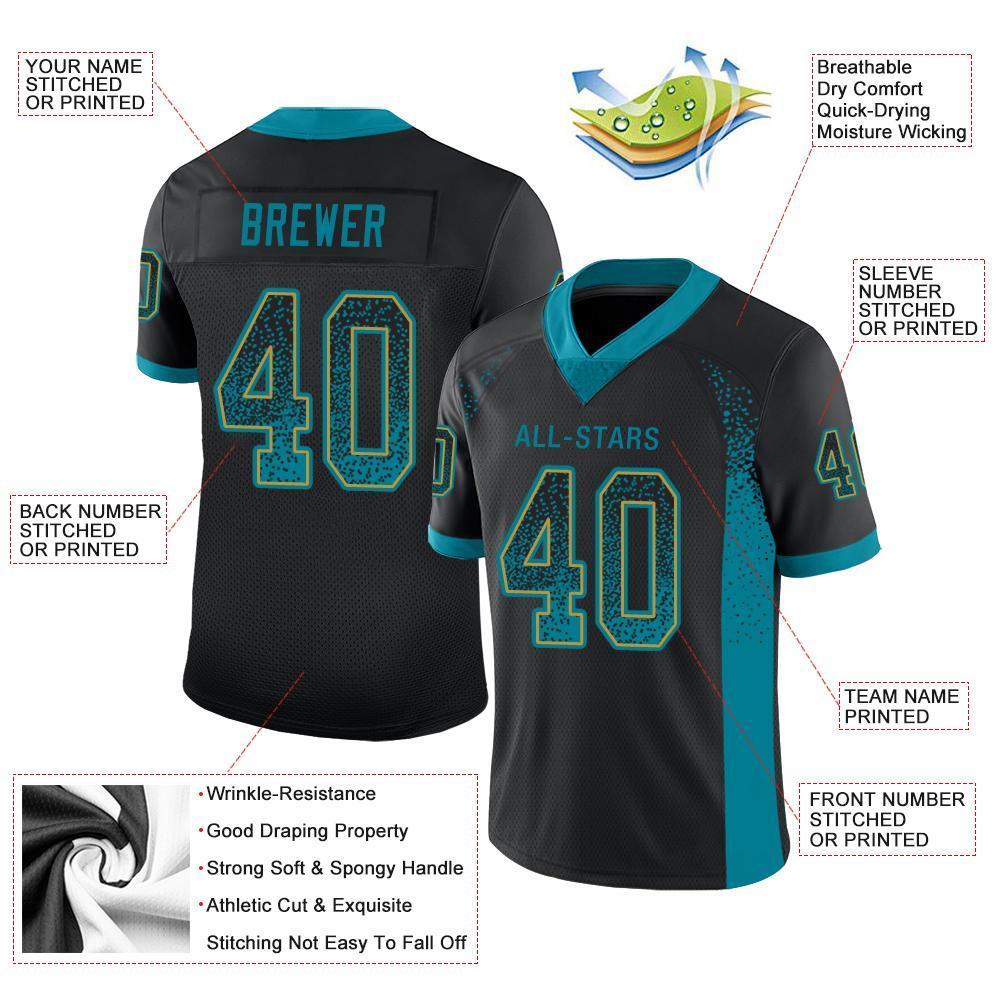 Custom Black Teal-Old Gold Drift Fashion Mesh Authentic American Football Jersey| KXKSHOP