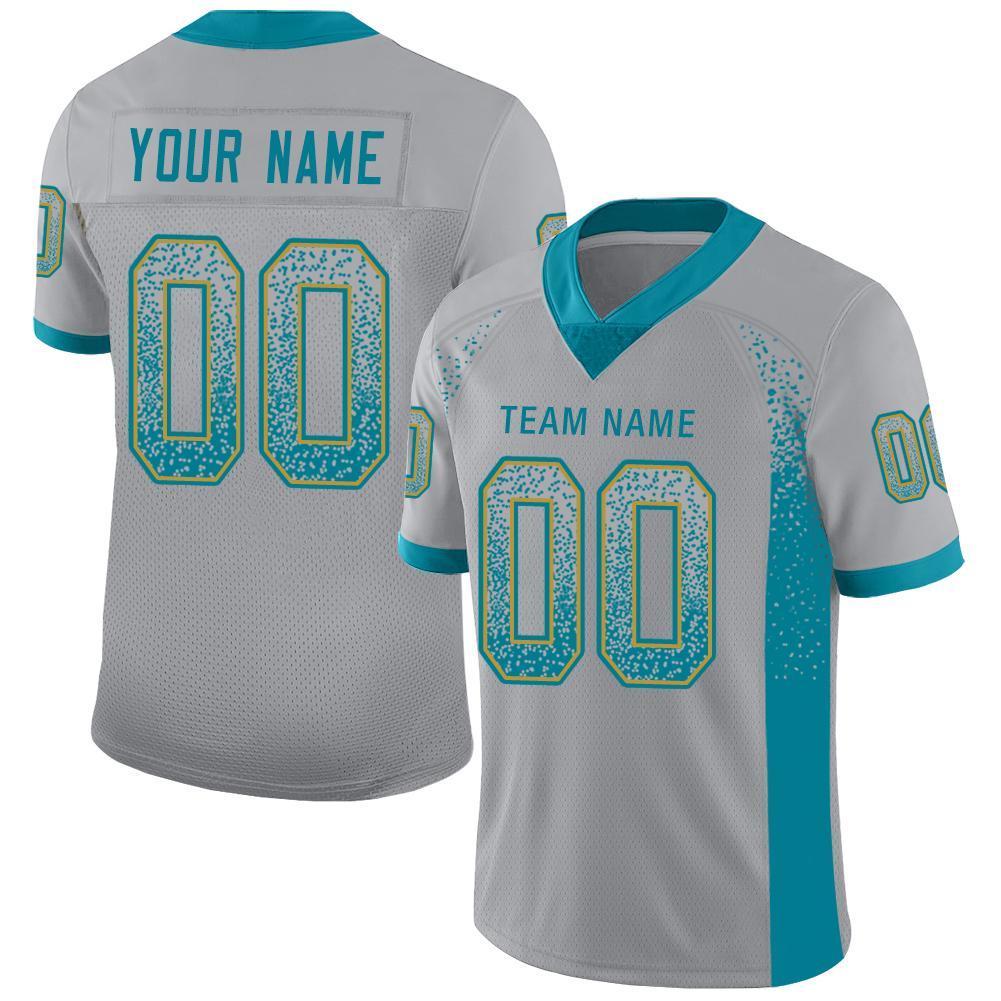 Custom Light Gray Teal-Old Gold Drift Fashion Mesh Authentic American Football Jersey| KXKSHOP