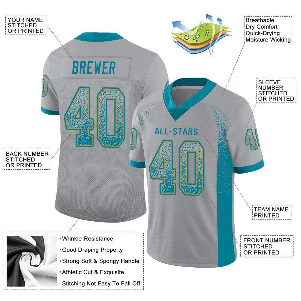 Custom Light Gray Teal-Old Gold Drift Fashion Mesh Authentic American Football Jersey| KXKSHOP