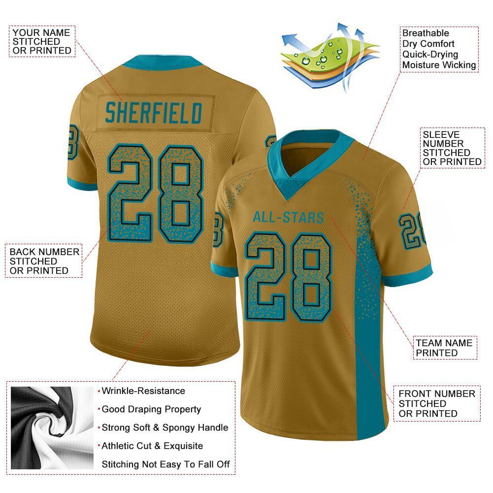 Custom Old Gold Teal-Black Drift Fashion Mesh Authentic American Football Jersey| KXKSHOP