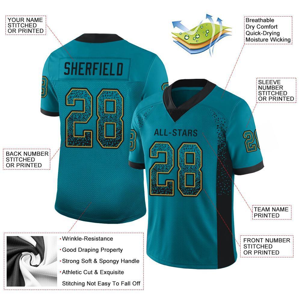 Custom Teal Black-Old Gold Drift Fashion Mesh Authentic American Football Jersey| KXKSHOP