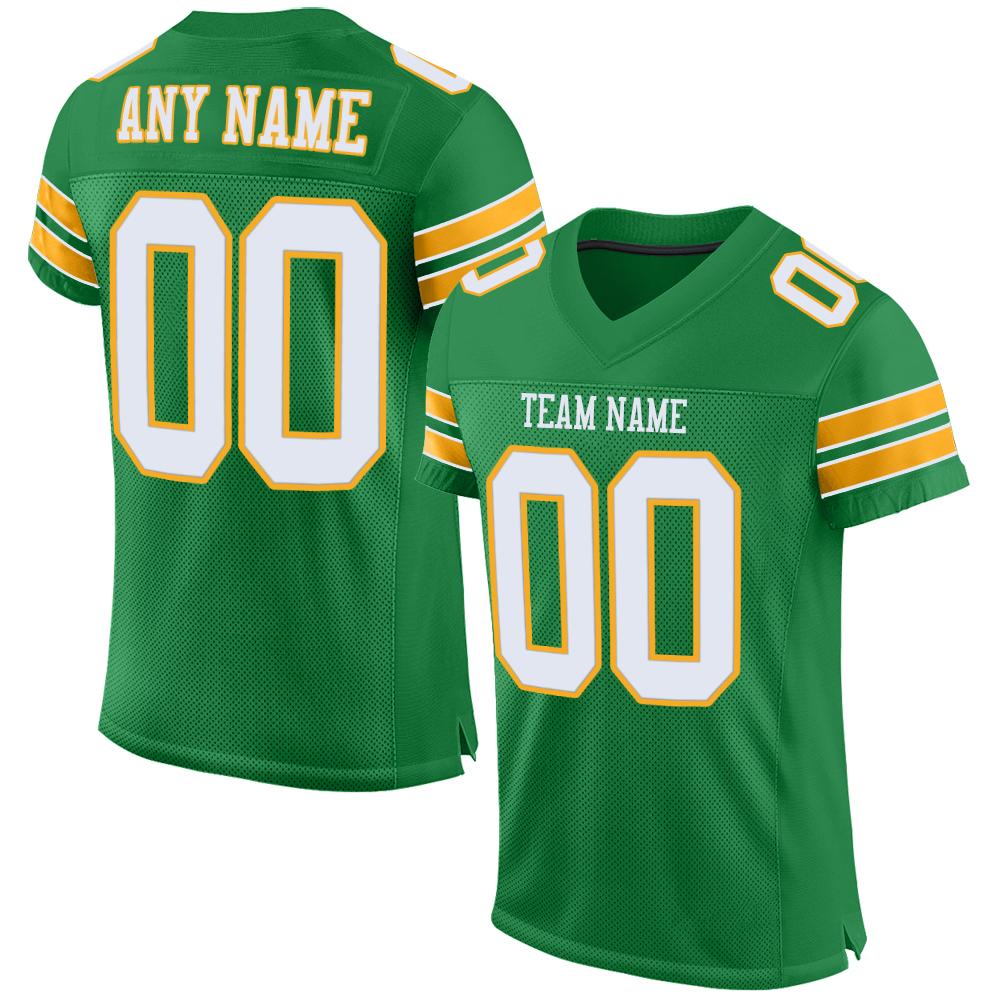 Custom Grass Green White-Gold Classic Style Mesh Authentic American Football Jersey| KXKSHOP