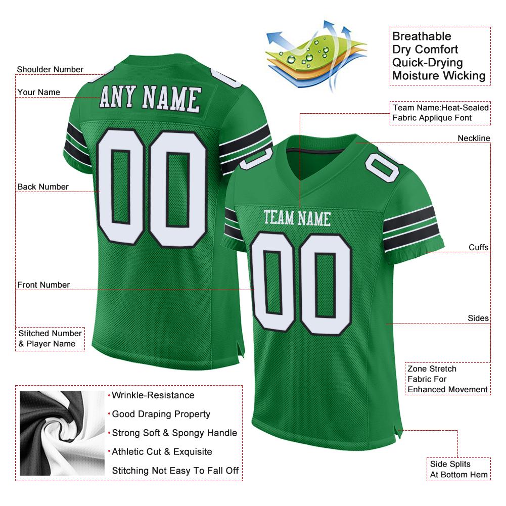 Custom Kelly Green White-Black Classic Style Mesh Authentic American Football Jersey| KXKSHOP