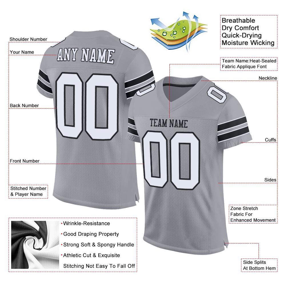 Custom Light Gray White-Black Classic Style Mesh Authentic American Football Jersey| KXKSHOP
