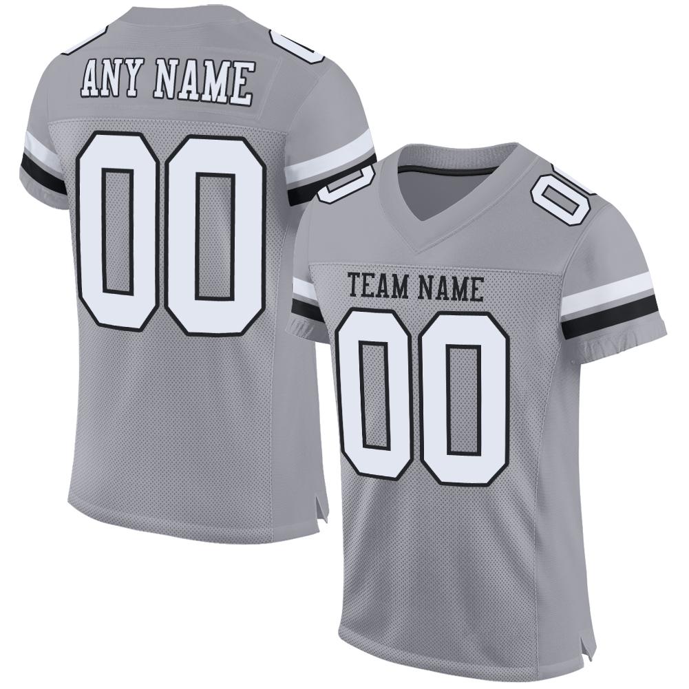 Custom Light Gray White-Black Classic Style Mesh Authentic American Football Jersey| KXKSHOP