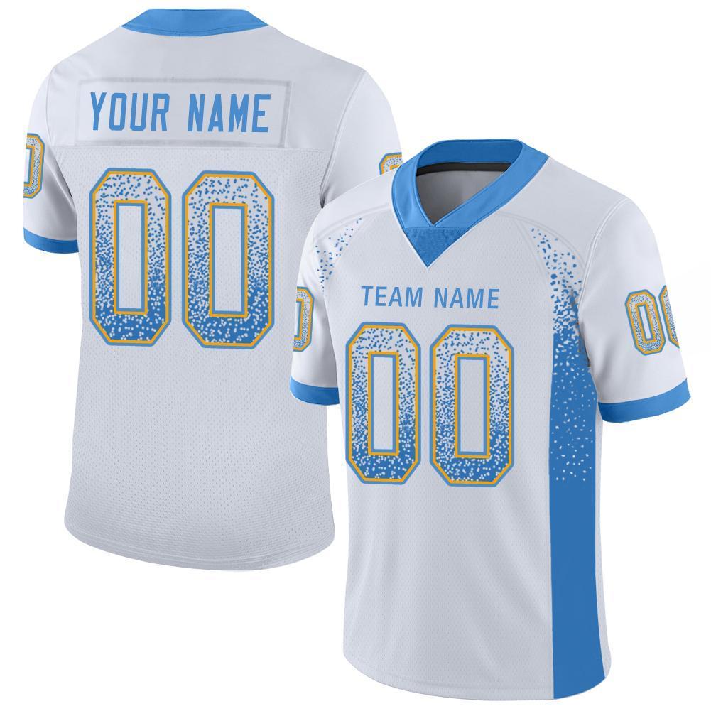 Custom White Powder Blue-Gold Drift Fashion Mesh Authentic American Football Jersey| KXKSHOP