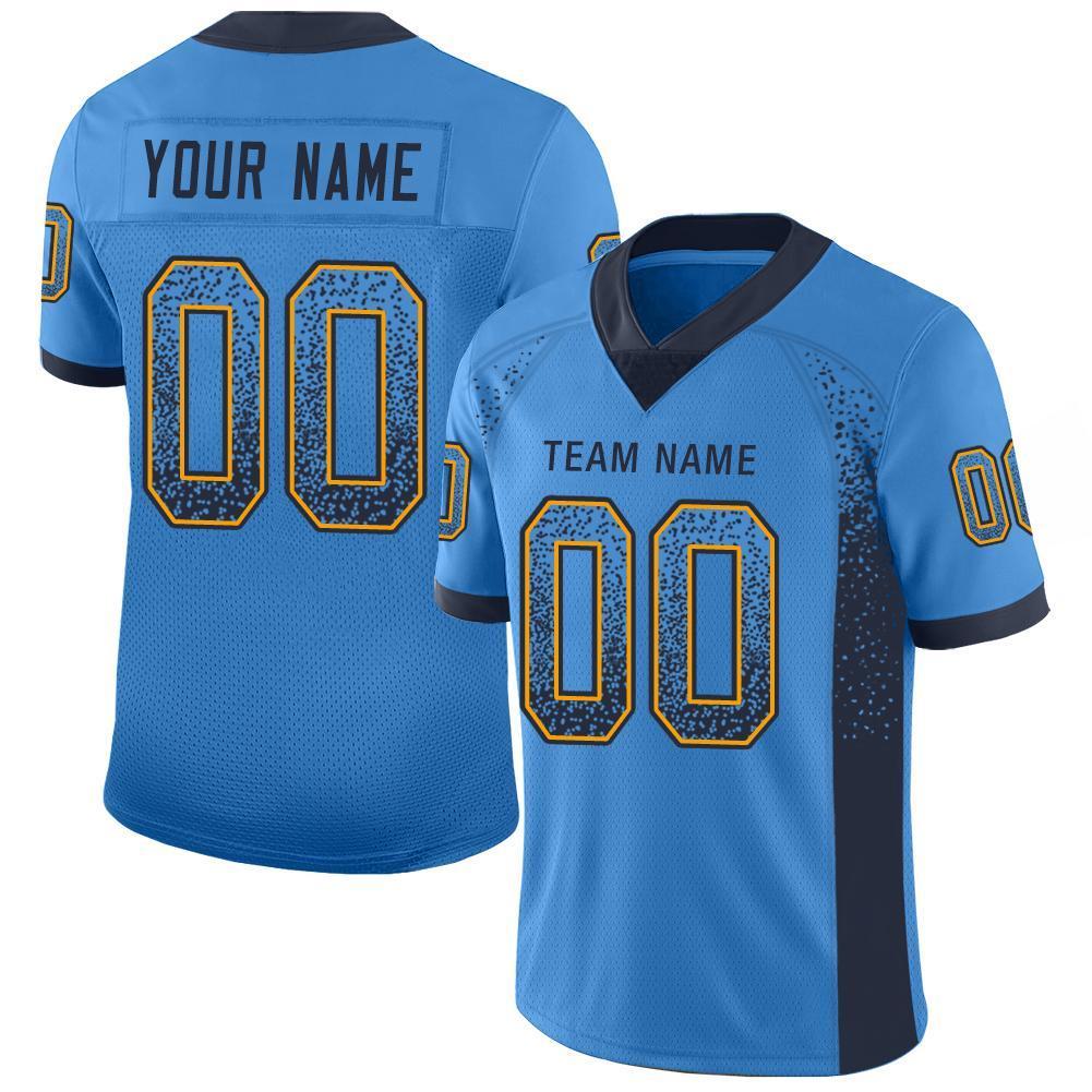 Custom Powder Blue Navy-Gold Drift Fashion Mesh Authentic American Football Jersey| KXKSHOP