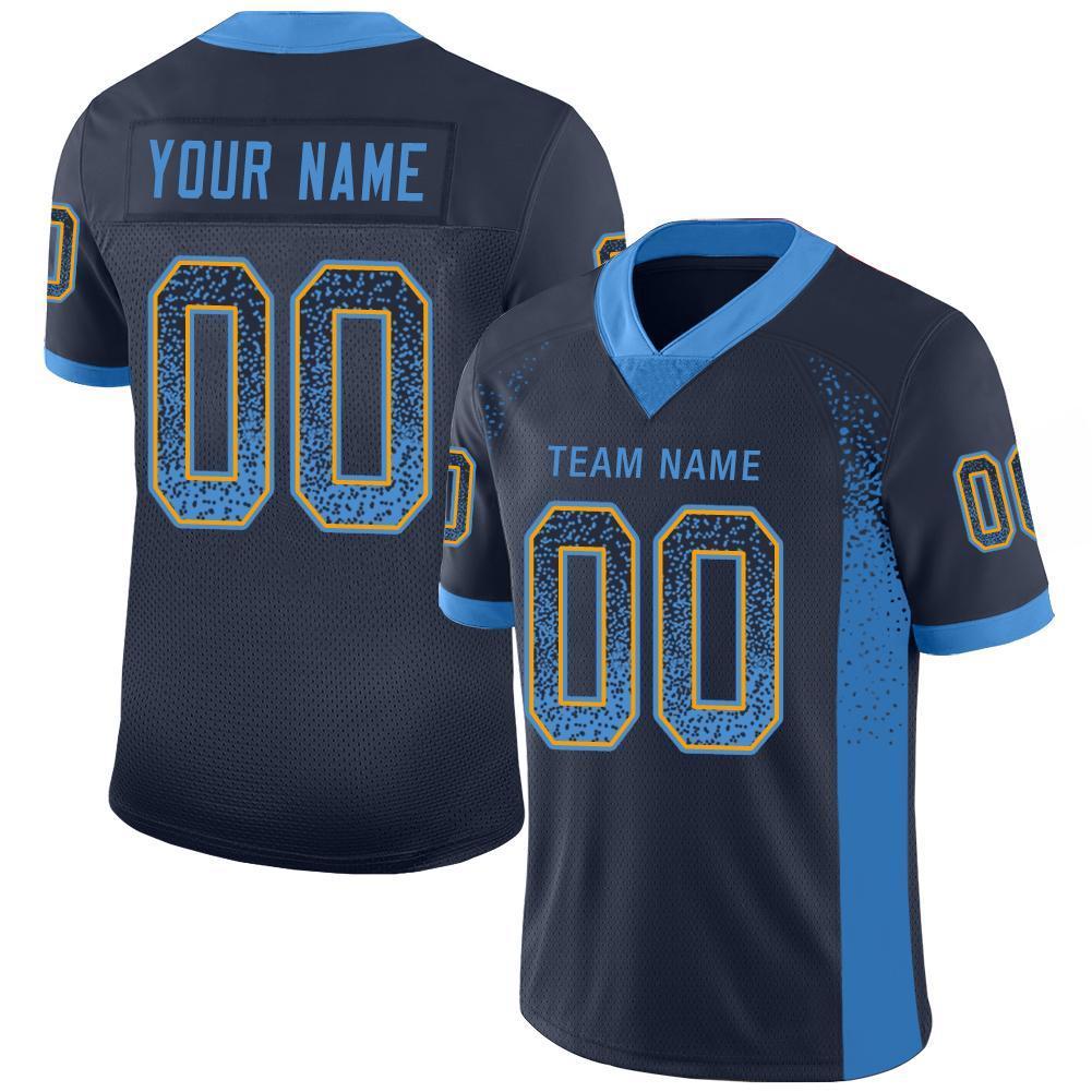Custom Navy Powder Blue-Gold Drift Fashion Mesh Authentic American Football Jersey| KXKSHOP