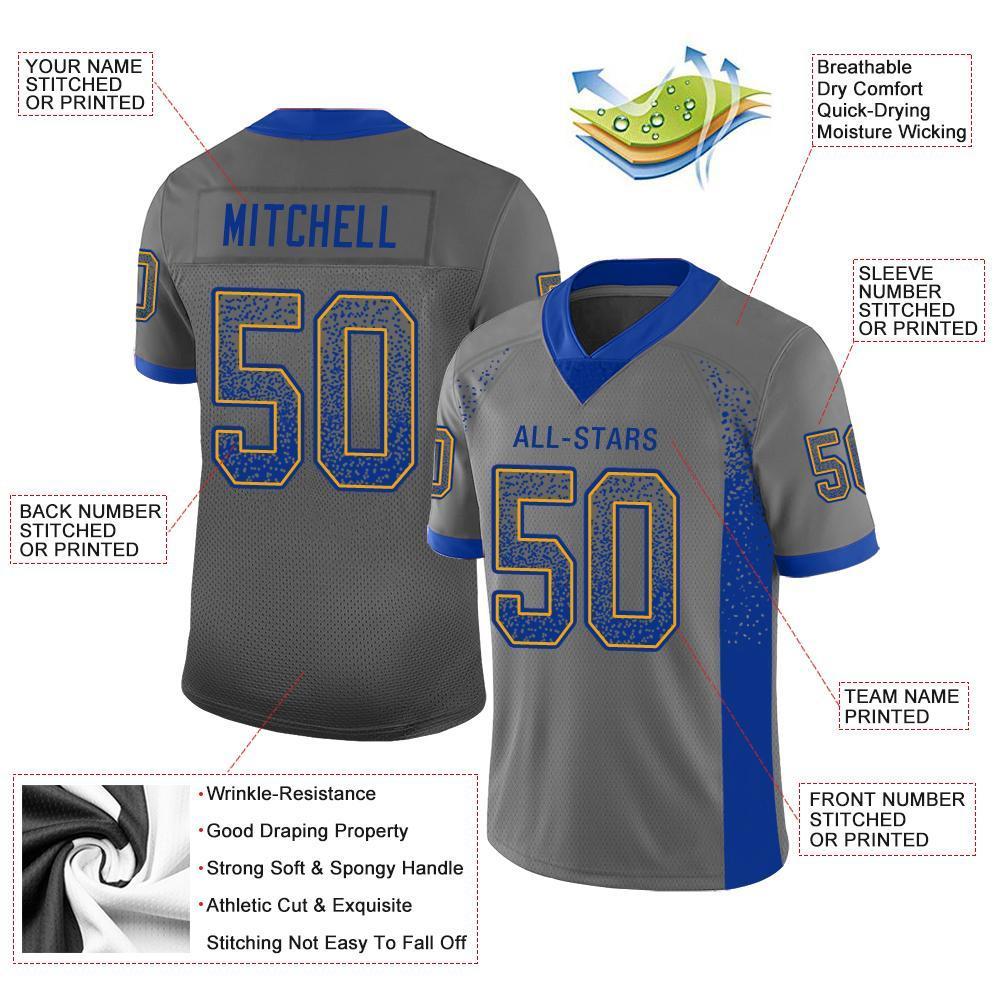 Custom Gray Royal-Gold Drift Fashion Mesh Authentic American Football Jersey| KXKSHOP