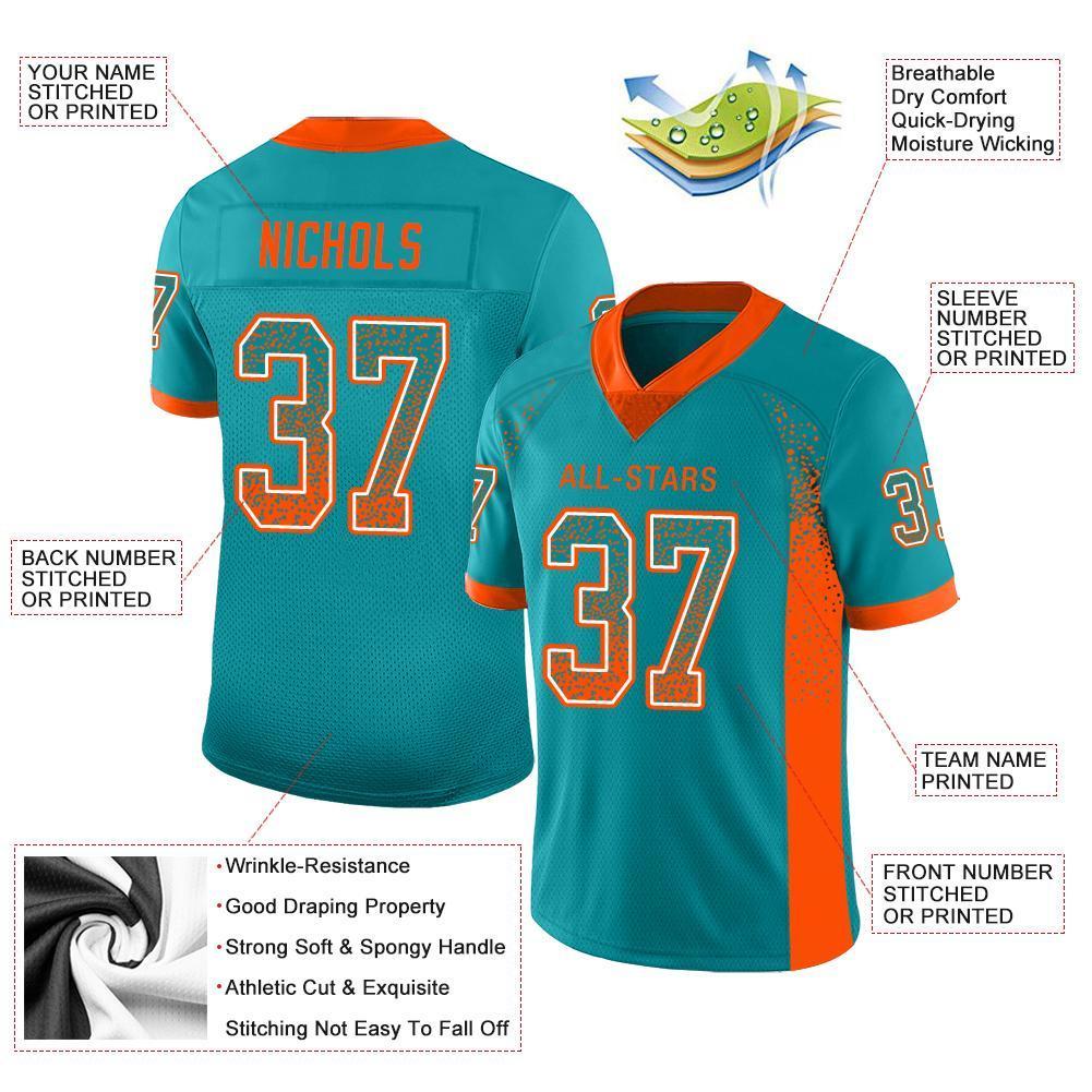 Custom Aqua Orange-White Drift Fashion Mesh Authentic American Football Jersey| KXKSHOP