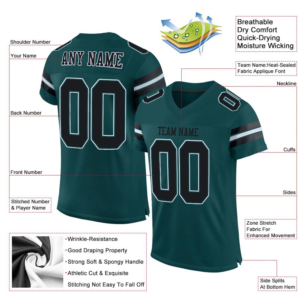 Custom Midnight Green Black-White Classic Style Mesh Authentic American Football Jersey| KXKSHOP
