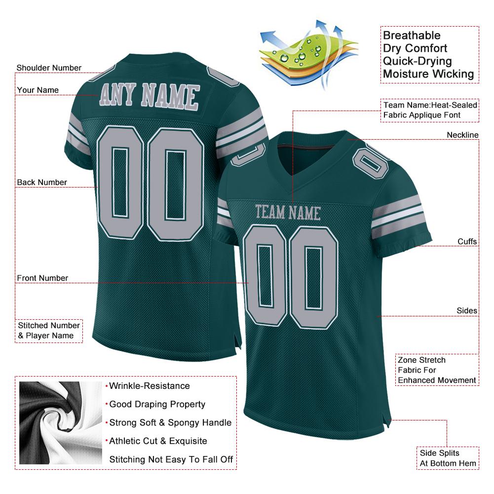 Custom Midnight Green Light Gray-White Classic Style Mesh Authentic American Football Jersey| KXKSHOP