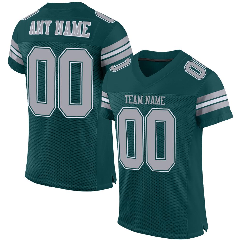 Custom Midnight Green Light Gray-White Classic Style Mesh Authentic American Football Jersey| KXKSHOP