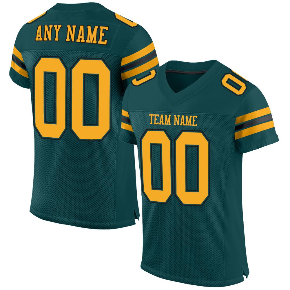 Custom Midnight Green Gold-Black Classic Style Mesh Authentic American Football Jersey| KXKSHOP