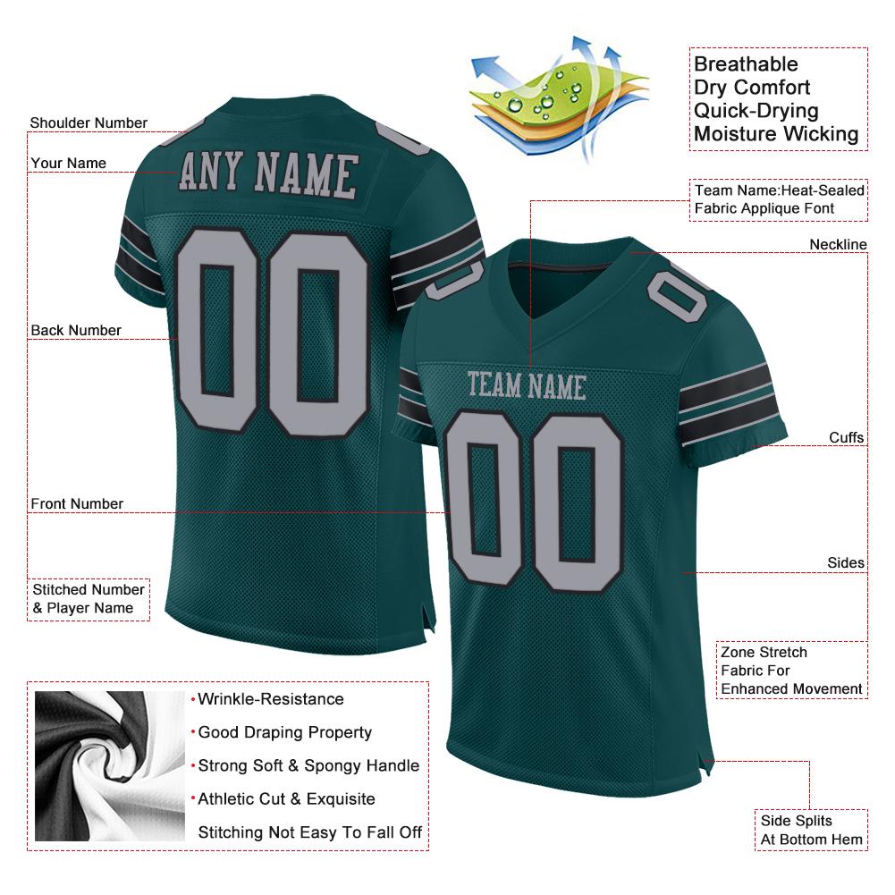 Custom Midnight Green Light Gray-Black Classic Style Mesh Authentic American Football Jersey| KXKSHOP