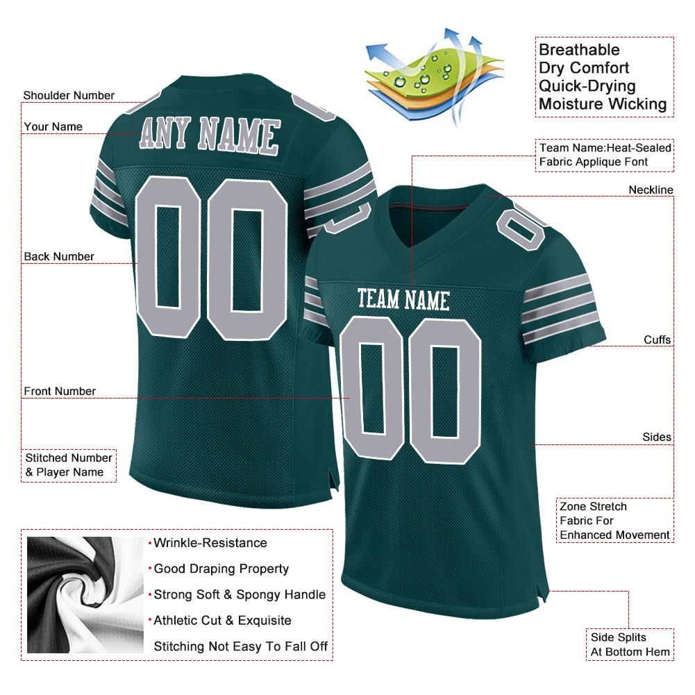 Custom Midnight Green Gray-White Classic Style Mesh Authentic American Football Jersey| KXKSHOP