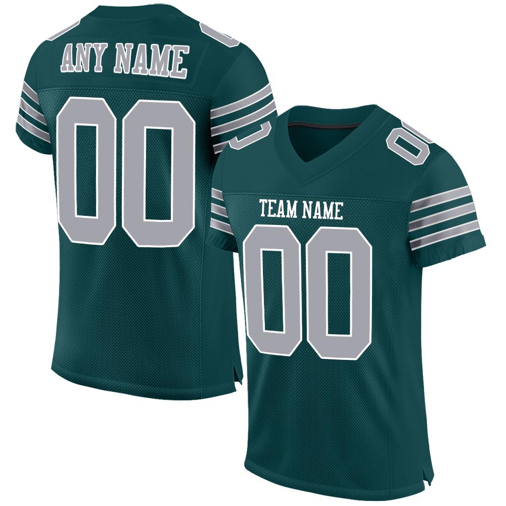 Custom Midnight Green Gray-White Classic Style Mesh Authentic American Football Jersey| KXKSHOP