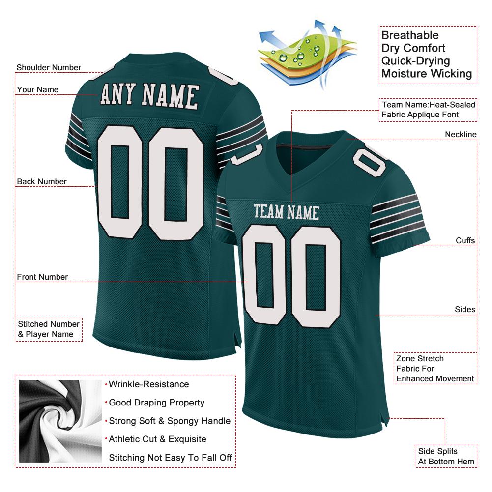 Custom Midnight Green White-Black Classic Style Mesh Authentic American Football Jersey| KXKSHOP