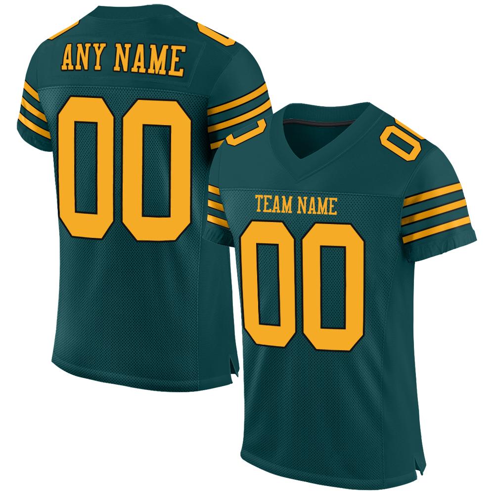 Custom Midnight Green Gold-Black Classic Style Mesh Authentic American Football Jersey| KXKSHOP
