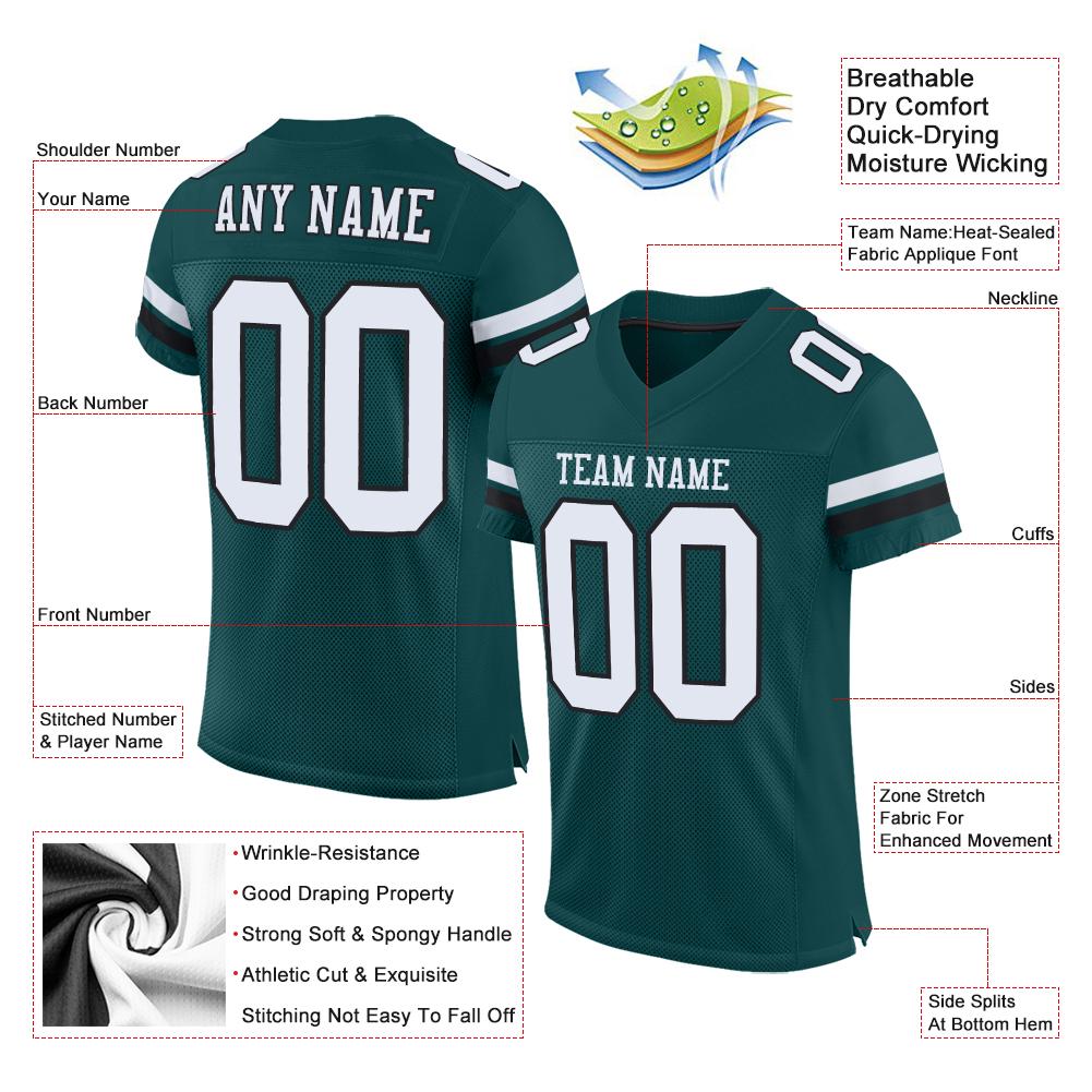 Custom Midnight Green White-Black Classic Style Mesh Authentic American Football Jersey| KXKSHOP