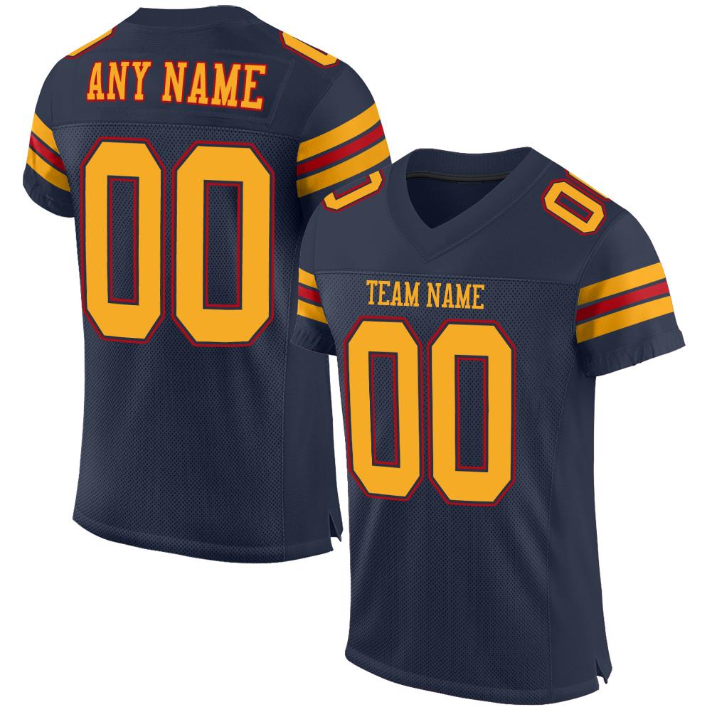Custom Navy Gold-Red Classic Style Mesh Authentic American Football Jersey| KXKSHOP