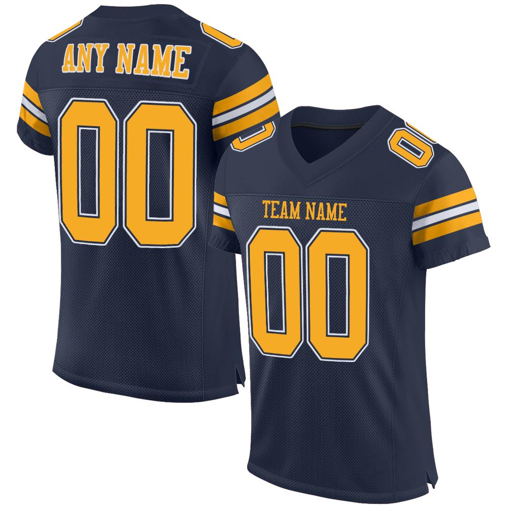 Custom Navy Gold-White Classic Style Mesh Authentic American Football Jersey| KXKSHOP