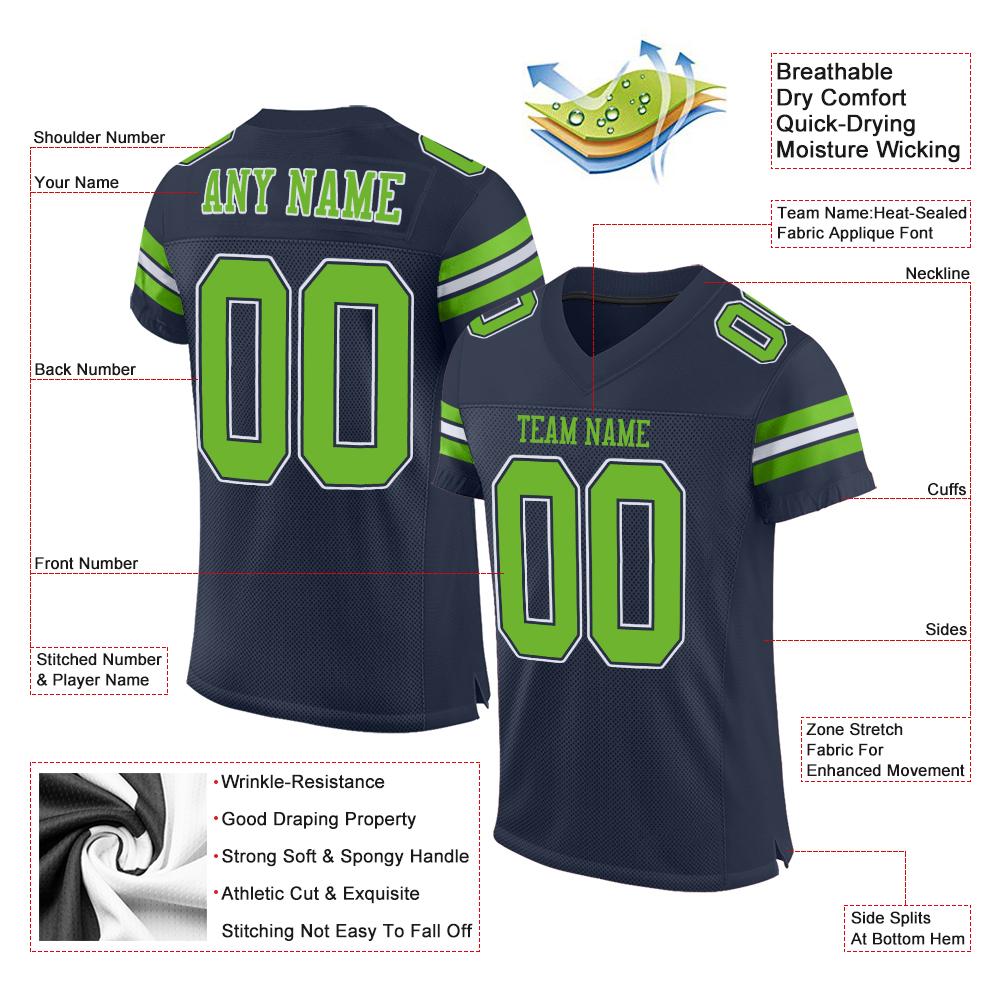 Custom Navy Neon Green-White Classic Style Mesh Authentic American Football Jersey| KXKSHOP