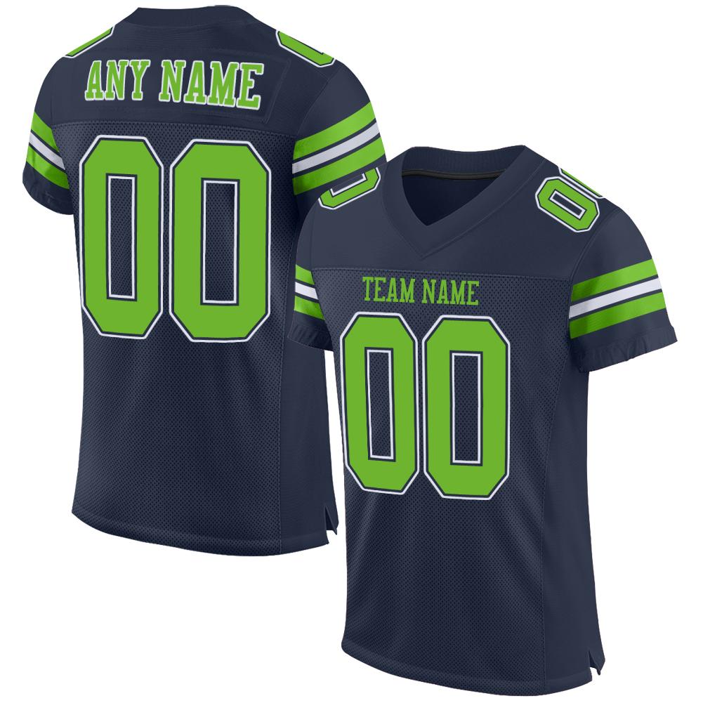 Custom Navy Neon Green-White Classic Style Mesh Authentic American Football Jersey| KXKSHOP