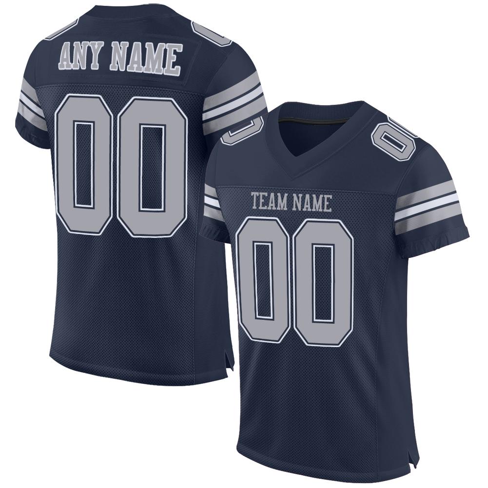 Custom Navy Gray-White Classic Style Mesh Authentic American Football Jersey| KXKSHOP