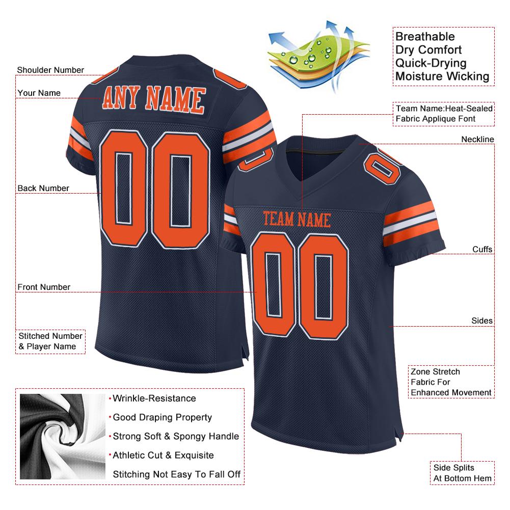 Custom Navy Orange-White Classic Style Mesh Authentic American Football Jersey| KXKSHOP