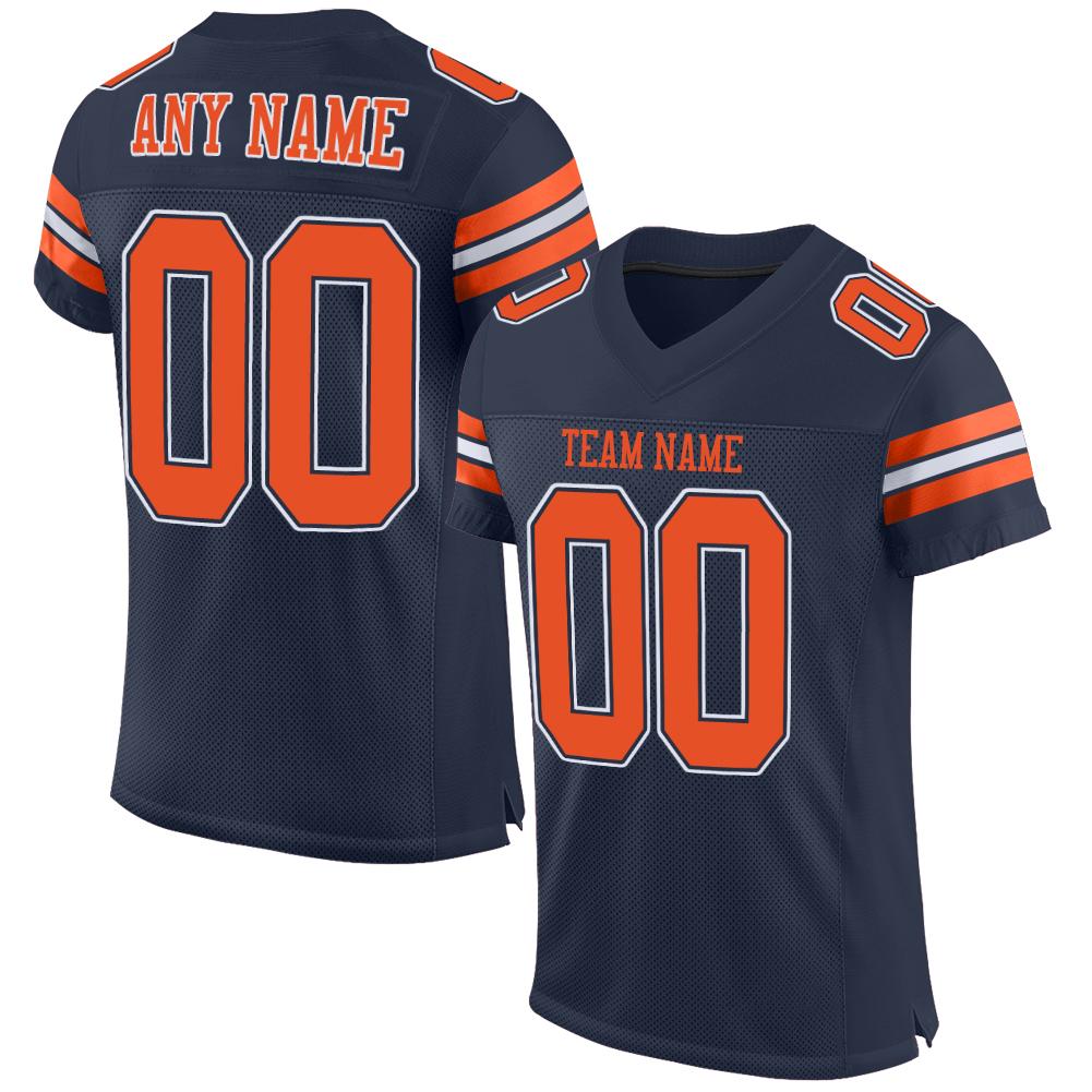 Custom Navy Orange-White Classic Style Mesh Authentic American Football Jersey| KXKSHOP