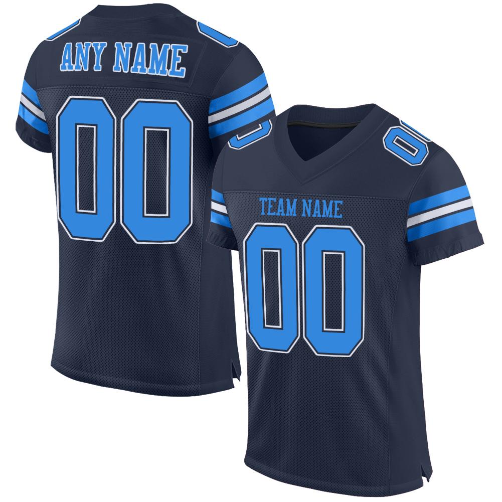 Custom Navy Powder Blue-White Classic Style Mesh American Football Jersey | KXKSHOP