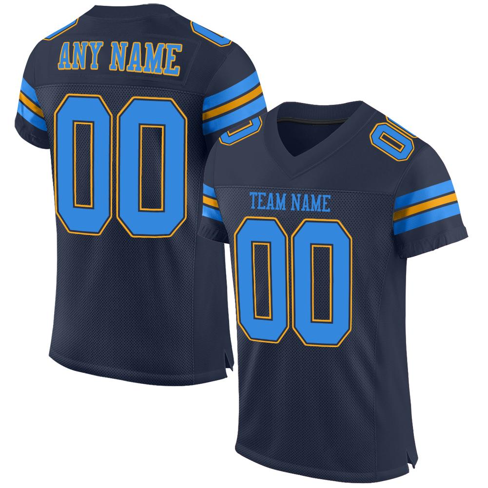 Custom Navy Powder Blue-Gold Classic Style Mesh Authentic American Football Jersey| KXKSHOP