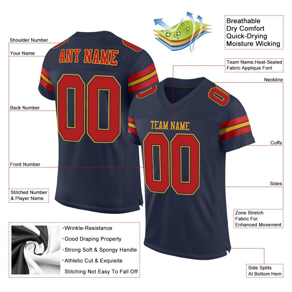 Custom Navy Scarlet-Gold Classic Style Mesh Authentic American Football Jersey| KXKSHOP