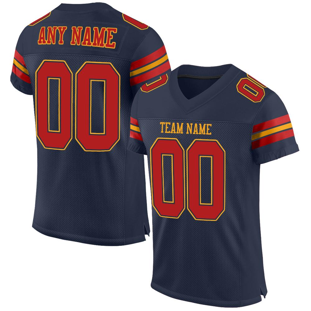 Custom Navy Scarlet-Gold Classic Style Mesh Authentic American Football Jersey| KXKSHOP