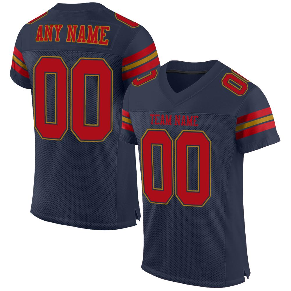 Custom Navy Red-Old Gold Classic Style Mesh Authentic American Football Jersey| KXKSHOP