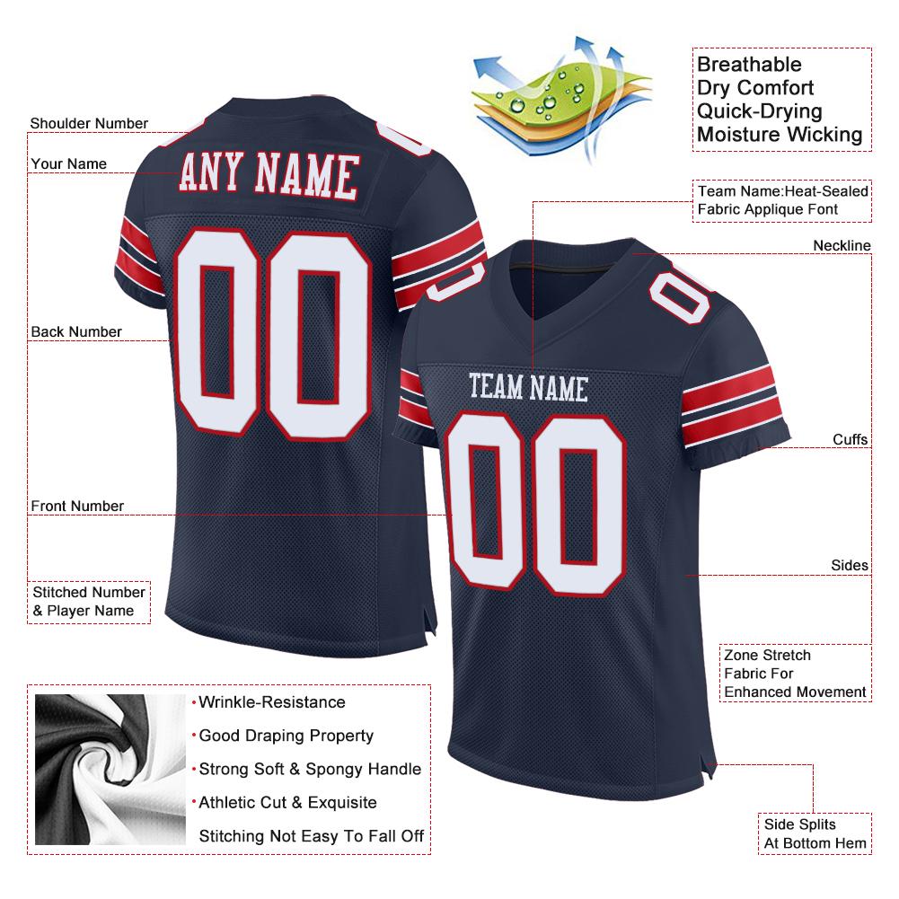 Custom Navy White-Red Classic Style Mesh Authentic American Football Jersey| KXKSHOP