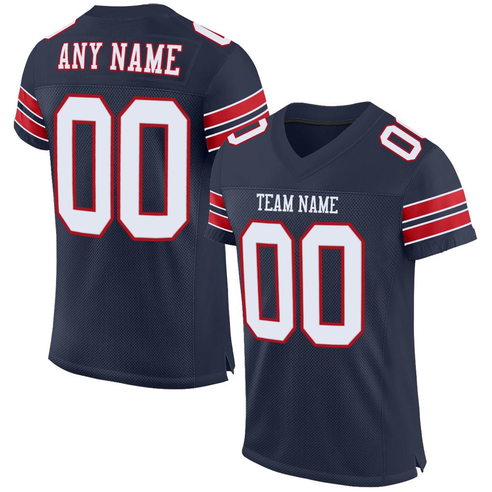 Custom Navy White-Red Classic Style Mesh Authentic American Football Jersey| KXKSHOP