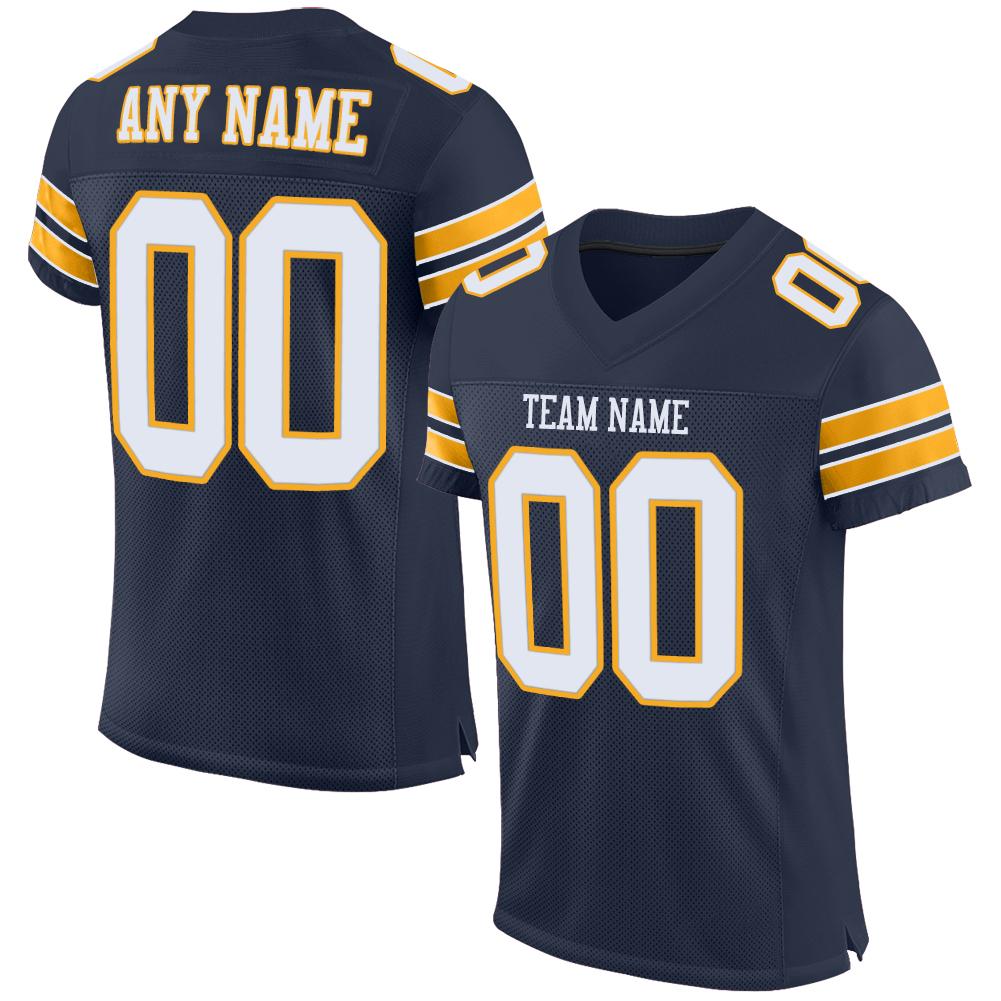 Custom Navy White-Gold Classic Style Mesh Authentic American Football Jersey| KXKSHOP