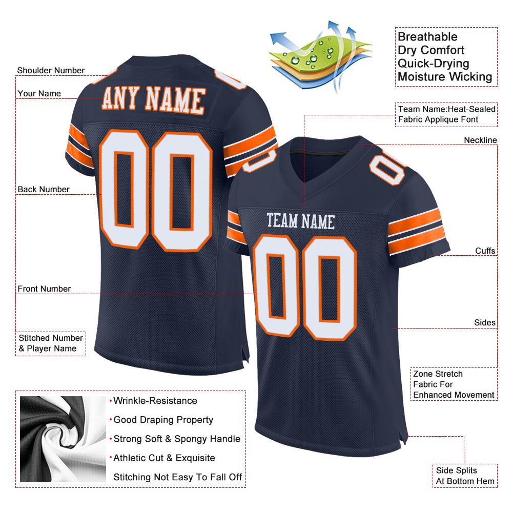 Custom Navy White-Orange Classic Style Mesh Authentic American Football Jersey| KXKSHOP