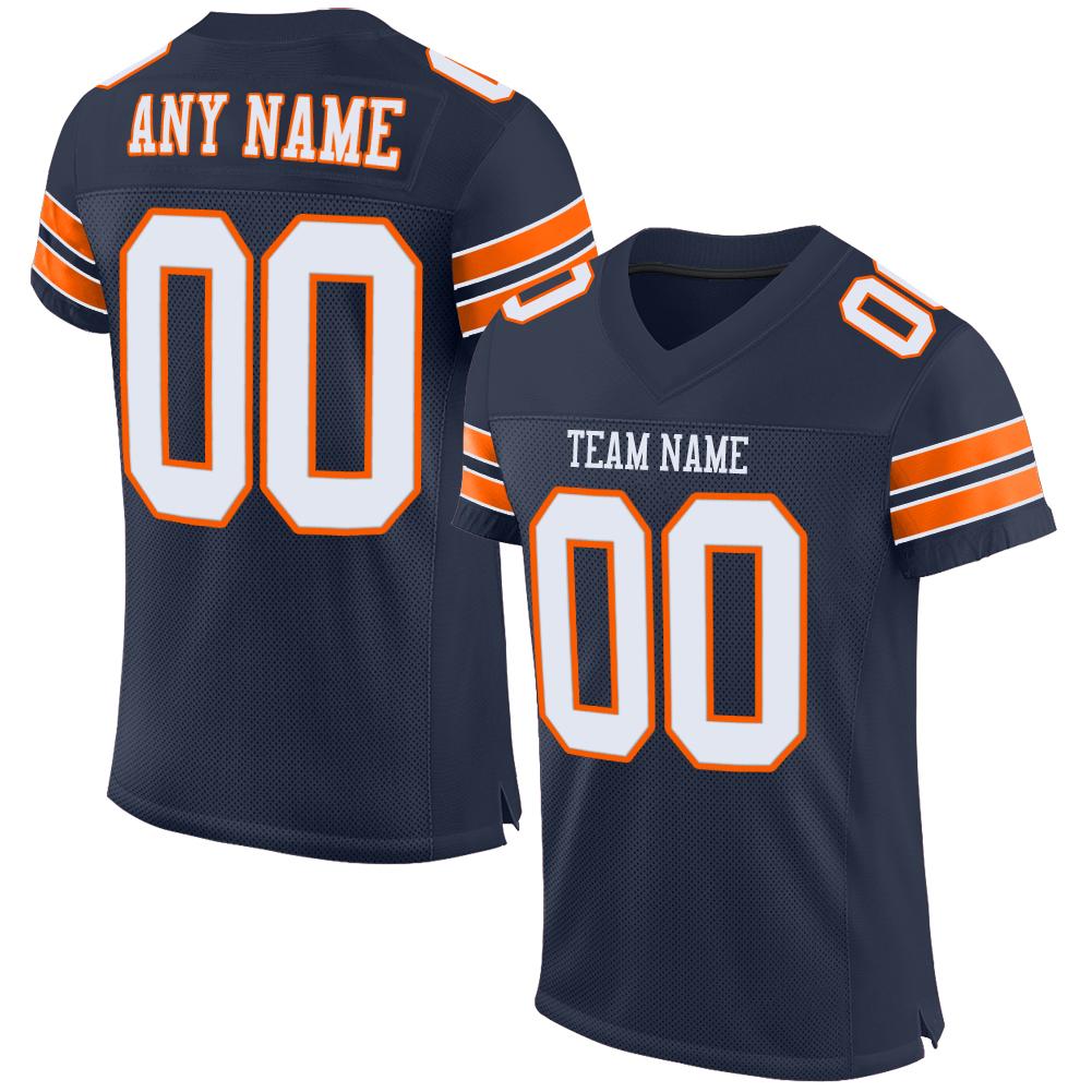 Custom Navy White-Orange Classic Style Mesh Authentic American Football Jersey| KXKSHOP