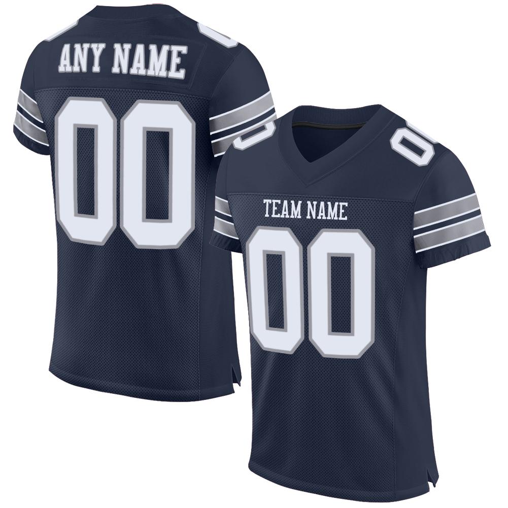 Custom Navy White-Light Gray Classic Style Mesh Authentic American Football Jersey| KXKSHOP