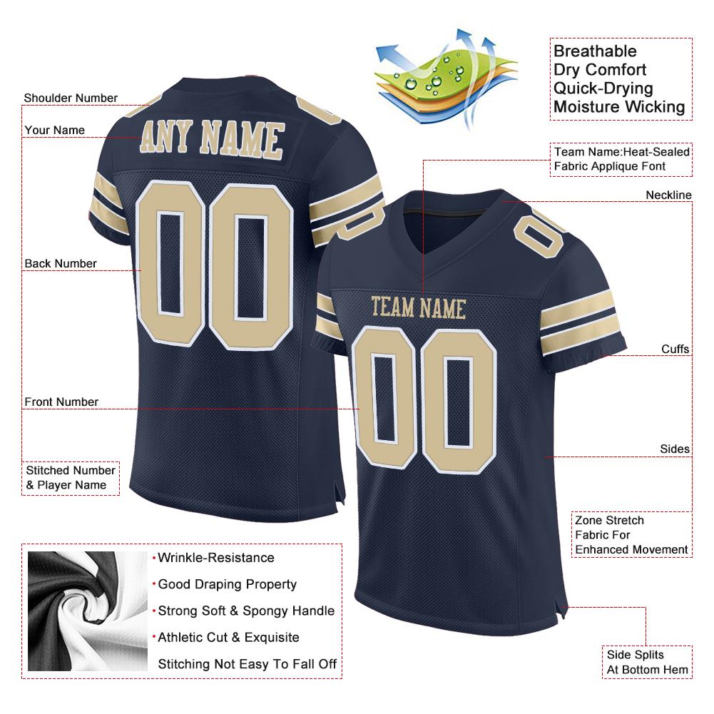 Custom Navy Vegas Gold-White Classic Style Mesh Authentic American Football Jersey| KXKSHOP