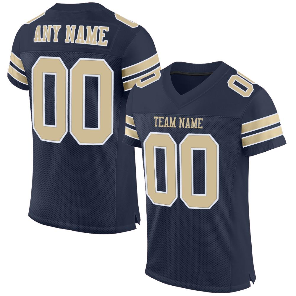 Custom Navy Vegas Gold-White Classic Style Mesh Authentic American Football Jersey| KXKSHOP