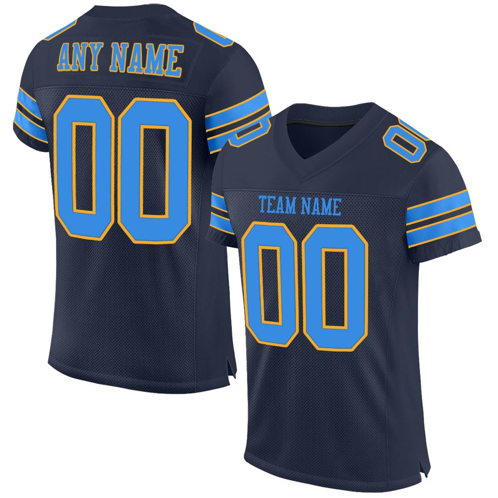 Custom Navy Powder Blue-Gold Classic Style Mesh Authentic American Football Jersey| KXKSHOP